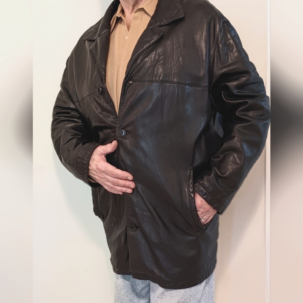 Men's 3XL Black Leather Coat